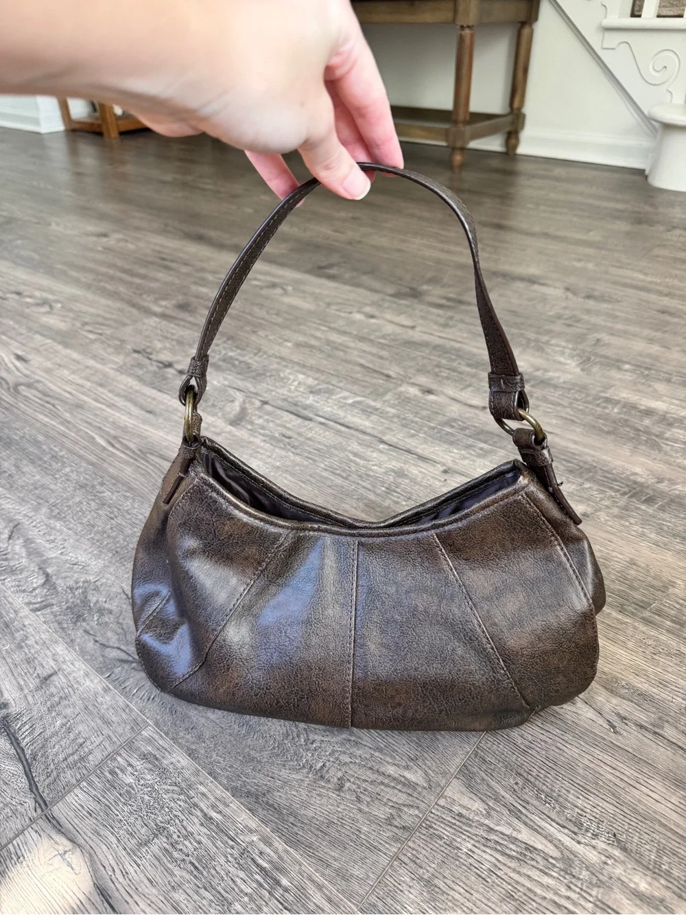 Fina Firenze Euro Structured Dark Brown Faux Leather Shoulder Bag